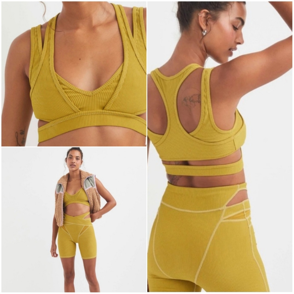For Love & Lemons x Victoria's Secret Sports Bra Yellow Green Strappy XS NWOT